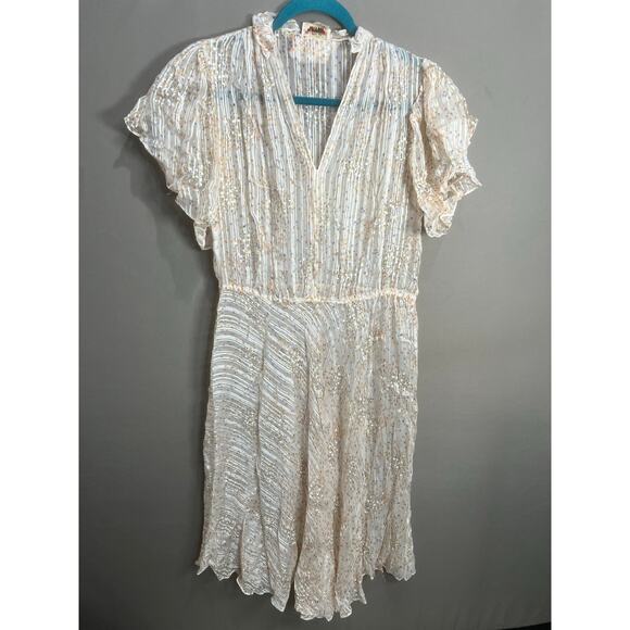 VTG “The Silk Farm” Designed By Incinoo Cream 100% Silk Midi Sheer Dress Sz L - Picture 5 of 14